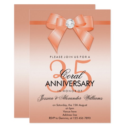 Coral Bow & Ribbon 35th Wedding Anniversary Invitation