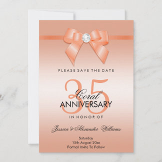 Coral Bow & Ribbon 35th Wedding Anniversary Save The Date