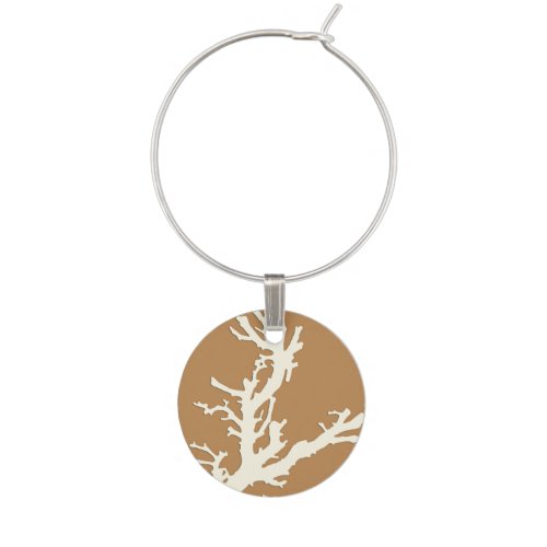 Coral branch _ cocoa brown and beige wine glass charm