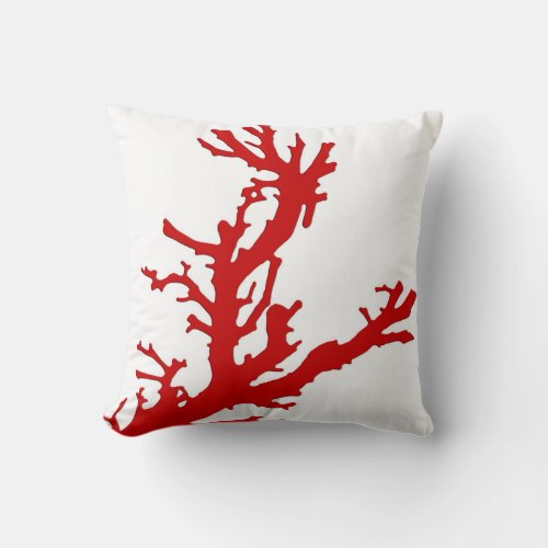 Coral branch _ dark coral red and white throw pillow