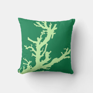 Coral branch - lime and emerald green throw pillow