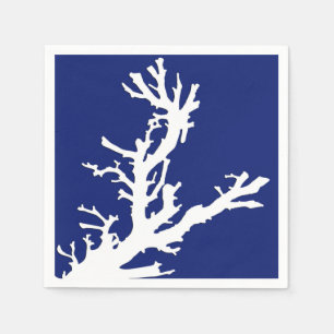 Coral branch - navy blue and white paper napkins