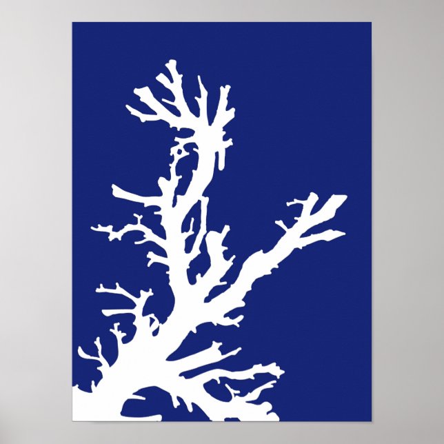 Coral Branch, Navy Blue and White Poster (Front)