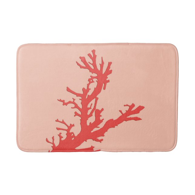 Coral branch - shades of coral orange bathroom mat (Front)