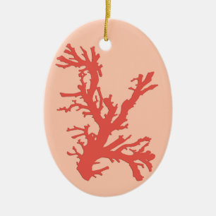 Coral Branch, Shades of Coral Orange Ceramic Ornament