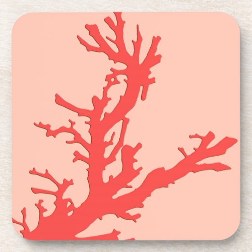 Coral branch _ shades of coral orange drink coaster