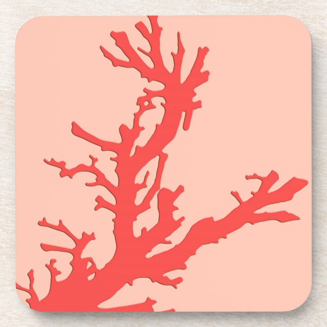 Coral branch - shades of coral orange drink coaster (Front)