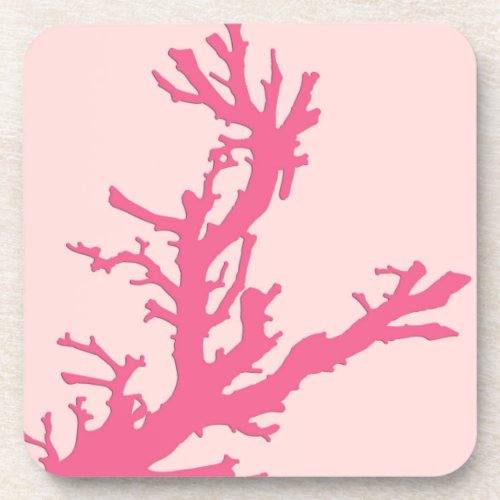 Coral branch _ shades of coral pink coaster