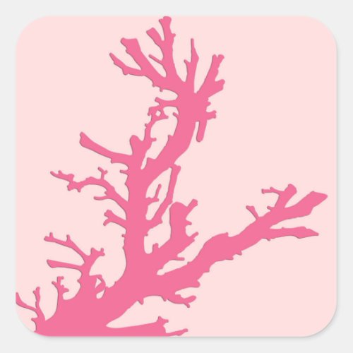 Coral branch _ shades of coral pink square sticker