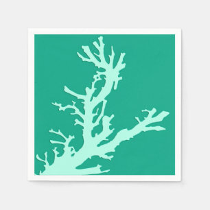 Coral branch - teal and seafoam green napkins