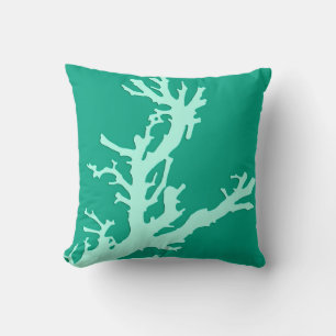 Coral branch - teal and seafoam green throw pillow