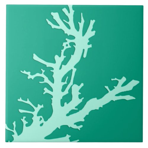 Coral branch _ teal and seafoam green tile