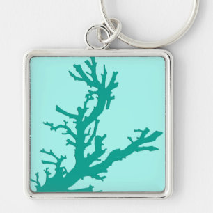 Coral branch - turquoise and aqua keychain