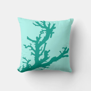 Coral branch - turquoise and aqua throw pillow