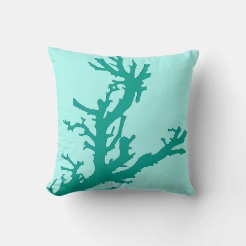 Coral branch _ turquoise and aqua throw pillow