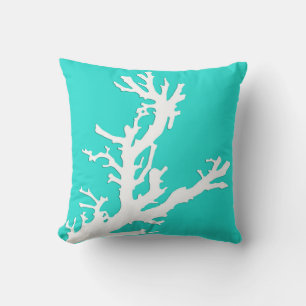 Coral branch - Turquoise and White Throw Pillow