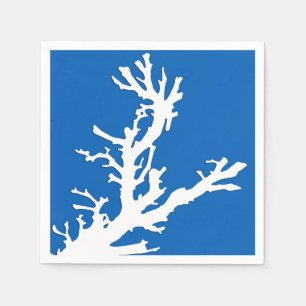 Coral branch - white on cobalt blue paper napkins
