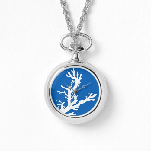 Coral branch _ white on cobalt blue watch