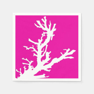 Coral branch - white on fuchsia pink paper napkins