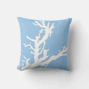 Coral branch - white on pale blue throw pillow