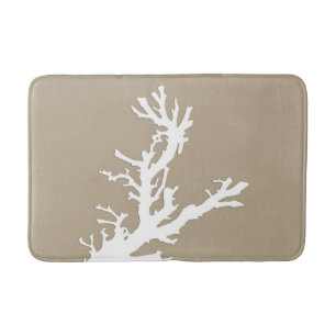 Coral branch - white on taupe tan bath mat
