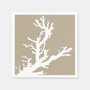 Coral branch - white on taupe tan paper napkins