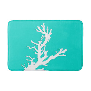 Coral branch - white on turquoise bath mat