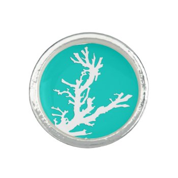 Coral Branch - White On Turquoise Ring by Floridity at Zazzle