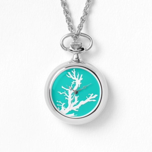 Coral branch _ white on turquoise watch