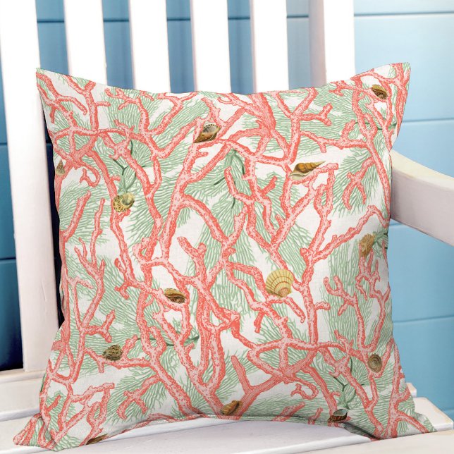 Coral Branches Seashells Coastal Throw Pillow (Creator Uploaded)