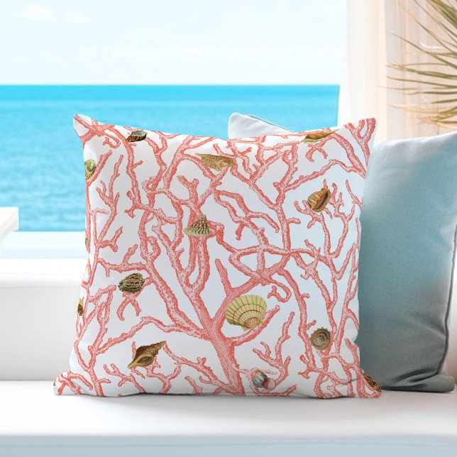 Coral Branches Seashells Coastal Throw Pillow (Creator Uploaded)
