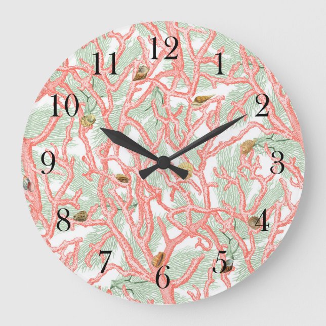 Coral Branches with Seashells Coastal Large Clock (Front)