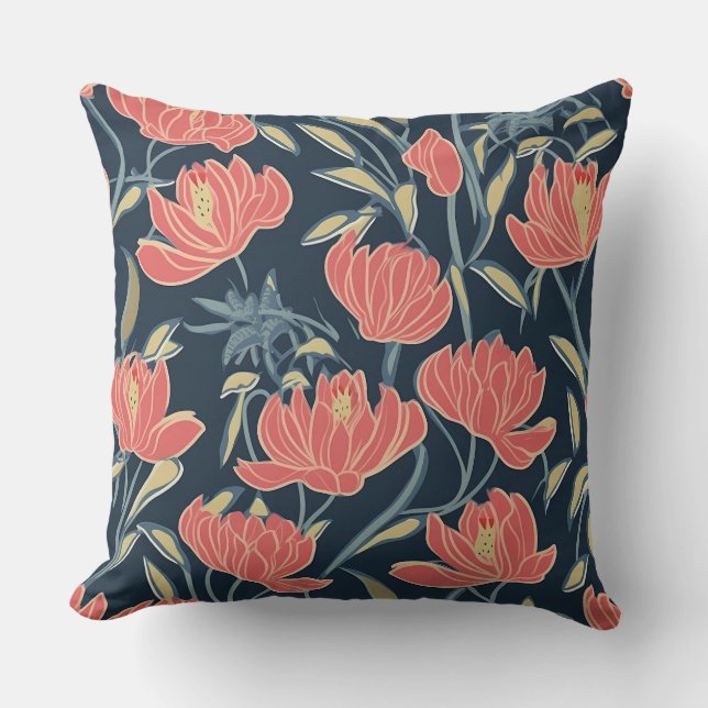 Coral Breeze Floral Throw Pillow (Front)