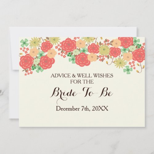 coral bridal shower Advice and Well Wishes Card