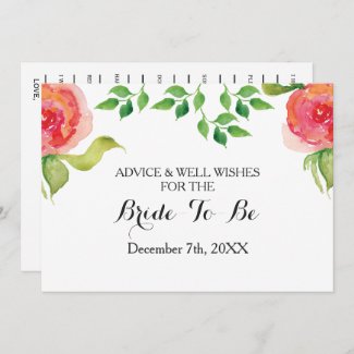 coral bridal shower Advice and Well Wishes Card