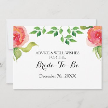 coral bridal shower Advice and Well Wishes Card