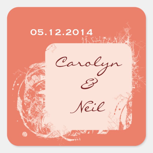Coral Bride & Groom Square Stickers- Customize it Sticker (Front)