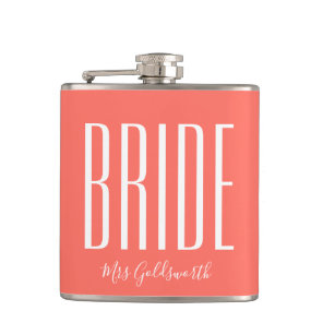 Coral Bride Personalized Name Flask