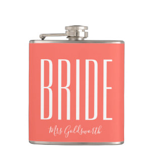 Coral Bride Personalized Name Flask