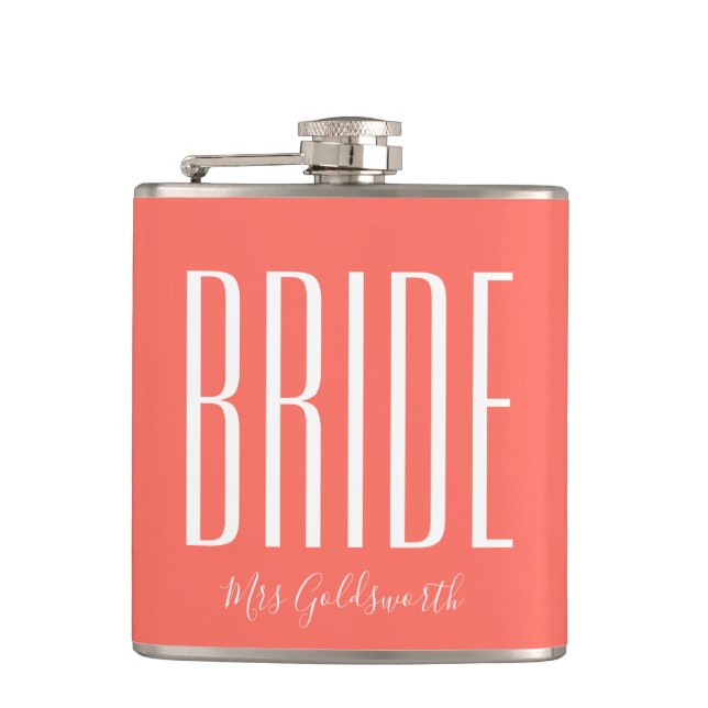Coral Bride Personalized Name Flask (Front)
