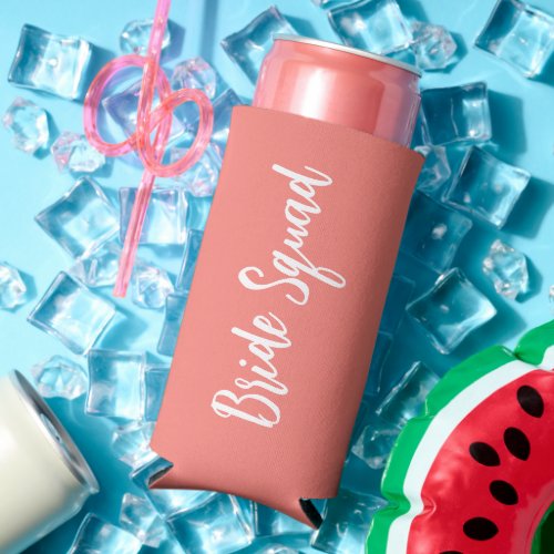 Coral Bride Squad Bachelorette Party Seltzer Can Cooler