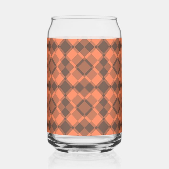 Coral Brown Checker Argyle Pattern Can Glass (Front)