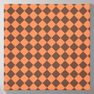 Coral Brown Checker Diamond Pattern Canvas Photo Tile
