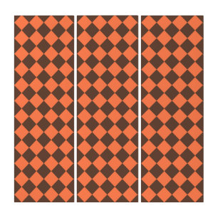 Coral Brown Checker Diamond Pattern Triptych