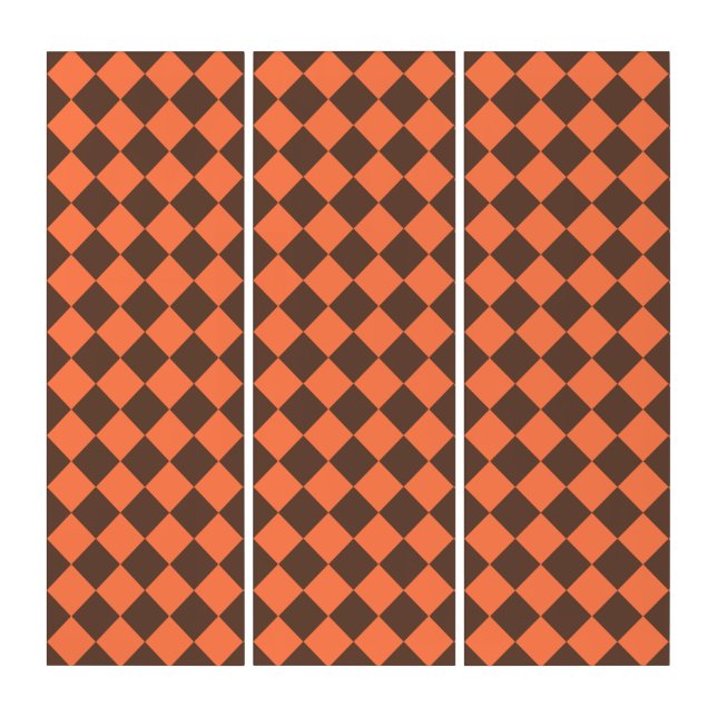 Coral Brown Checker Diamond Pattern Triptych (Front)
