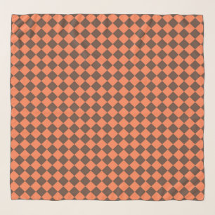 Coral Brown Checker Diamond Plaid Pattern Scarf
