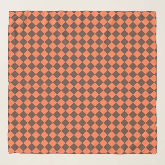 Coral Brown Checker Diamond Plaid Pattern Scarf (Front)