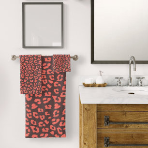Coral Brown Leopard Print Bath Towel Set