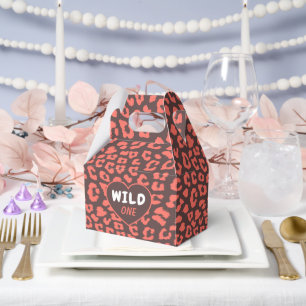 Coral Brown Leopard Print Favor Boxes