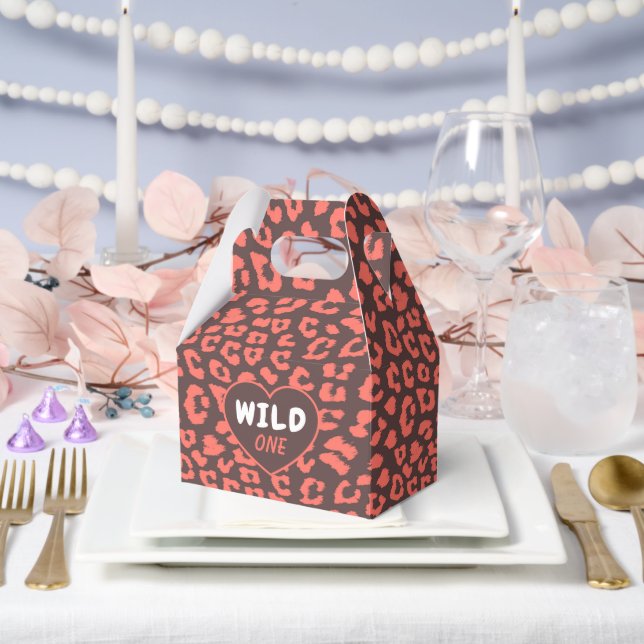 Coral Brown Leopard Print Favor Boxes (Wedding)